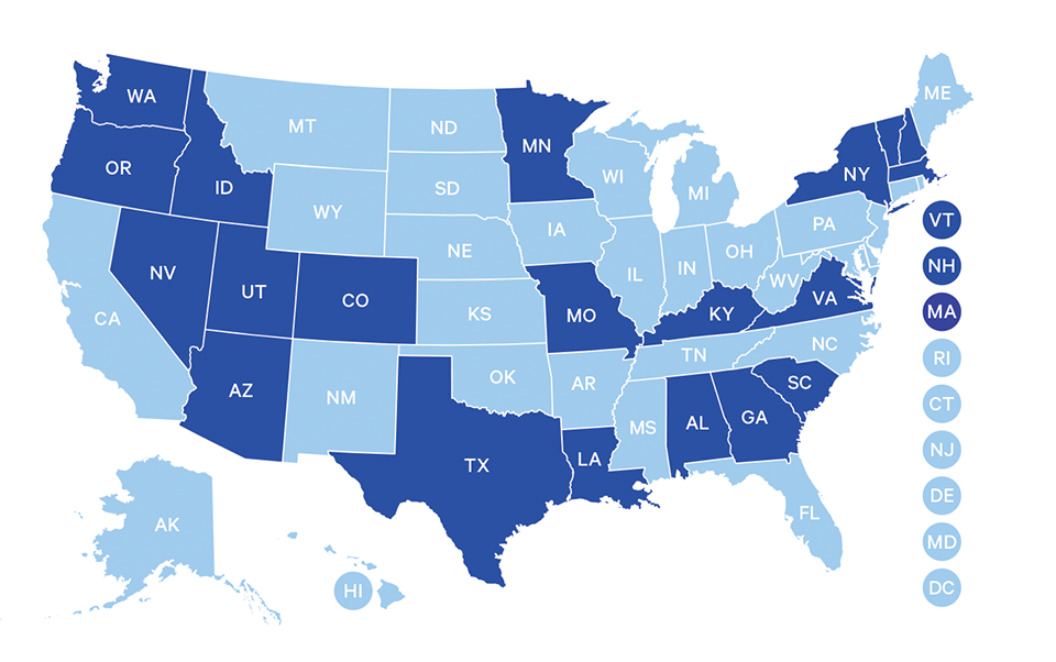 Map of states that offer Medicaid adult dental benefits to specific beneficiary groups