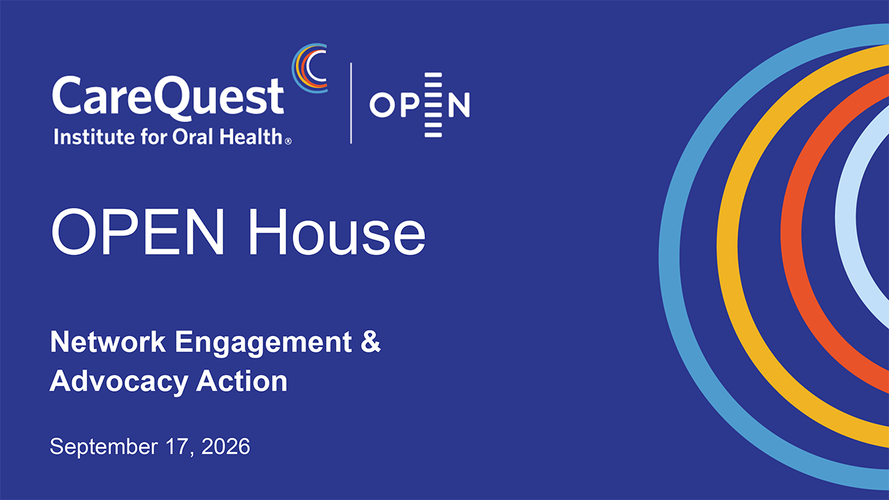 Carequest Open House Banner on a Blue Background with Logos, Large Open House Text, 'network Engagement & Advocacy Action' Subtitle, Colorful Circular Rings on the Right, Date September 17, 2026.