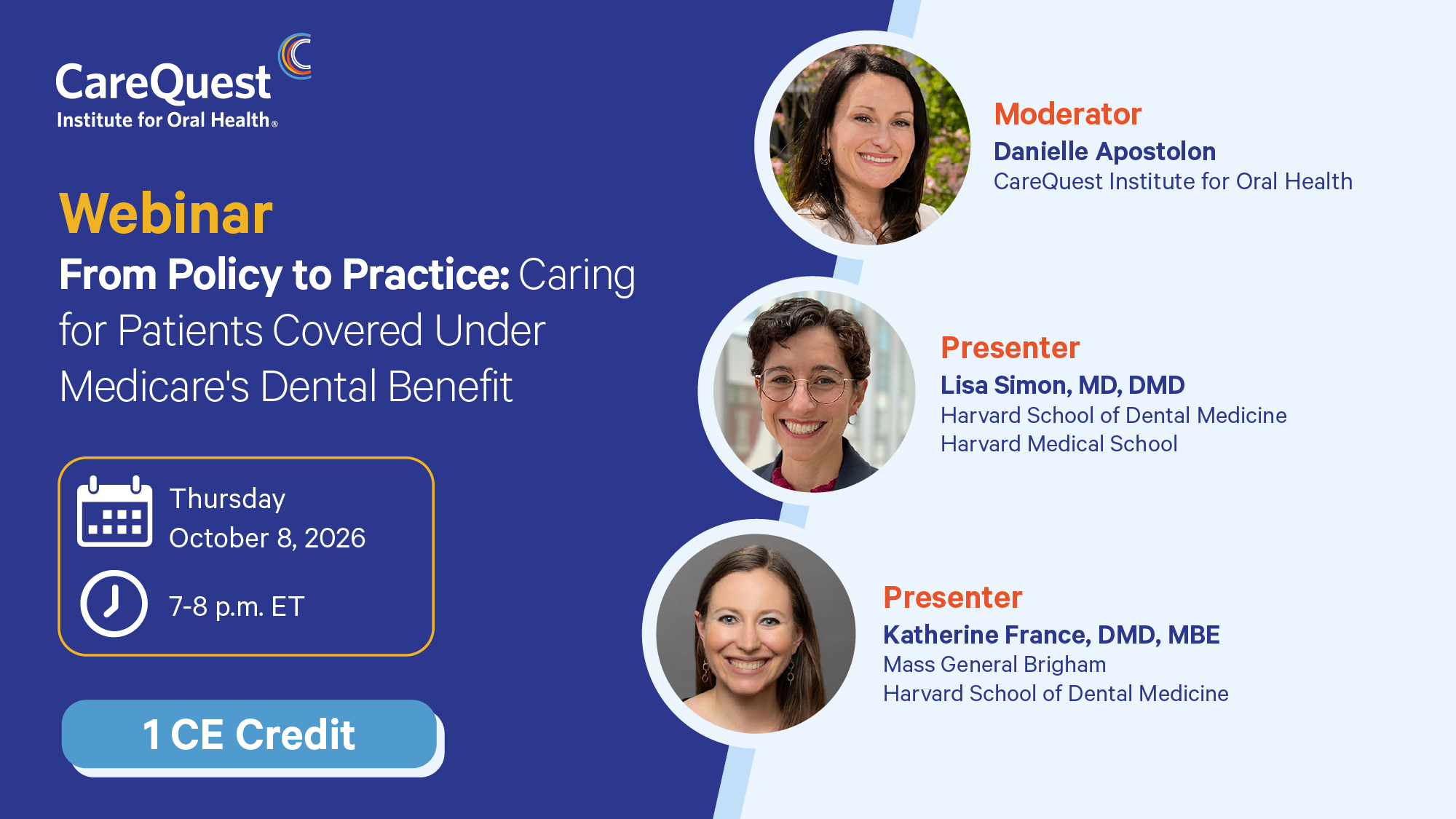Carequest Webinar Banner: Topic Silver Diamine Fluoride, Sept 17, 2026, 7–8 P.m. Et; 1 Ce Credit; Register Now Button Visible.