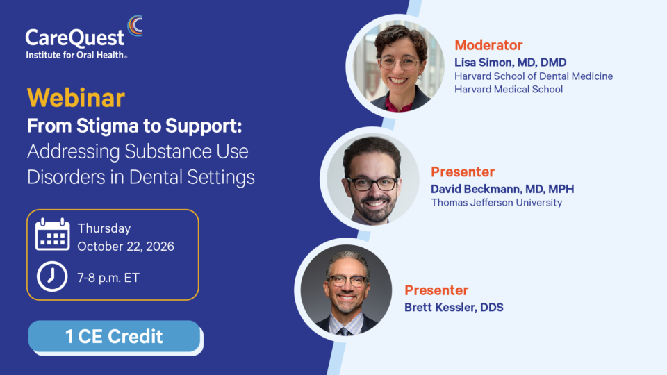 Carequest Webinar Poster: 'from Stigma to Support' on Thursday, October 22, 2026, 7–8 P.m. Et; 1 Ce Credit; Speakers Moderator Lisa Simon and Presenters David Beckmann and Brett Kessler with Affiliations.